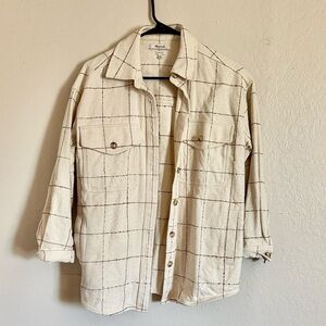 Madewell Cream Windowpane Button-Down Shirt Jacket